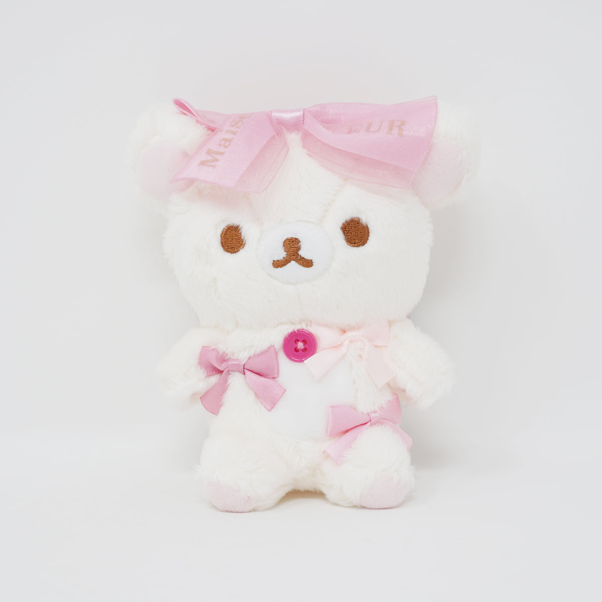 2024 Fuzzy Korilakkuma Pink Ribbon Plush Keychain - Rilakkuma x