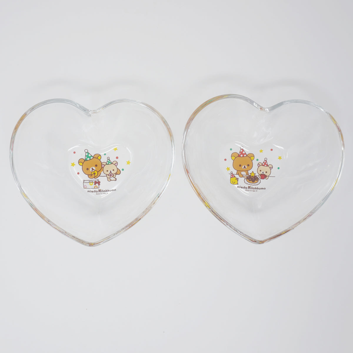 2010 Mister Donut Rilakkuma Heart Glass Bowl Pair - Misdo