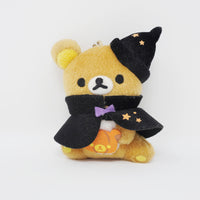 (No Tags) 2014 Rilakkuma Sitting with Halloween Black Hat and Cape Prize Plush Keychain - Halloween Rilakkuma - San-X