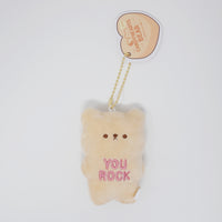 Orange "You Rock" Bear Plush Keychain - Valentine's Candy Hearts Bear - Yell Japan