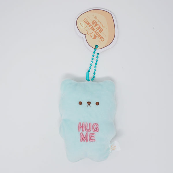 Green "Hug Me" Bear Plush Keychain - Valentine's Candy Hearts Bear - Yell Japan
