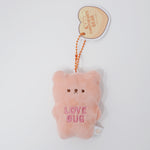 Peach Pink "Love Bug" Bear Plush Keychain - Valentine's Candy Hearts Bear - Yell Japan