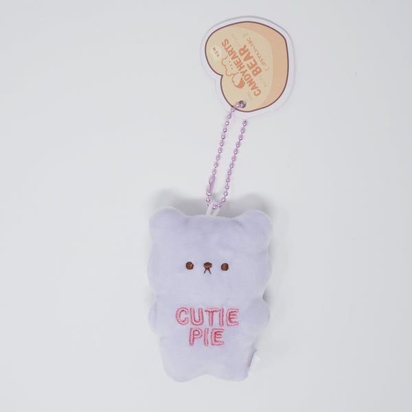 Purple "Cutie Pie" Bear Plush Keychain - Valentine's Candy Hearts Bear - Yell Japan