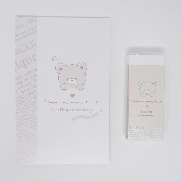 (Secondhand) Mini Memo & Eraser Set -  Latte Kuma Bear - Q-Lia Japan