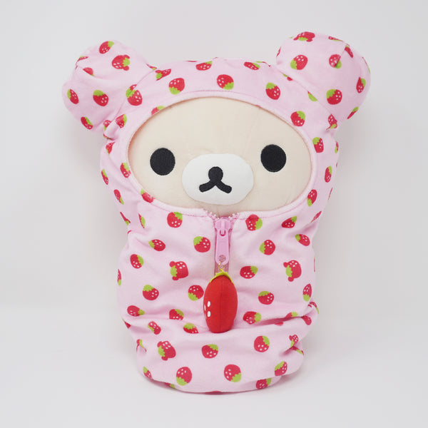 (No Tags) Korilakkuma Reversible Sleeping Bag Plush Strawberry - Kigurumi Theme - San-X Original Rilakkuma