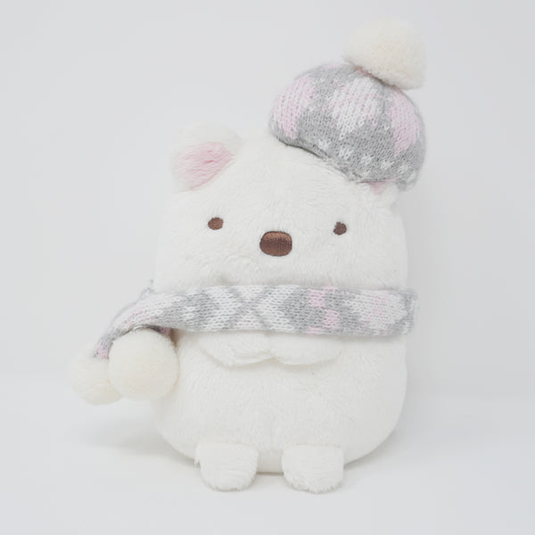 (No Tags) Shirokuma with Pink Winter Scarf and Hat Plush - Knit Sumikkogurashi Theme Christmas - San-X