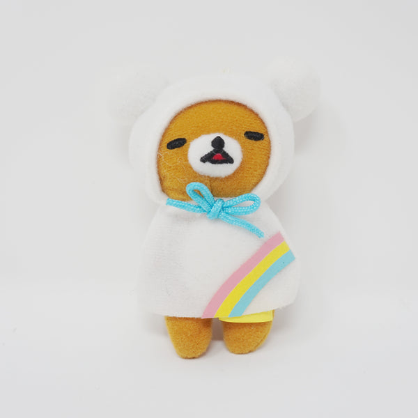 (No Tags, No Keychain) 2014 Rainbow Rilakkuma Closed Eyes Hood Prize Plush Keychain - Teru Teru Mascot - San-X