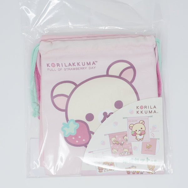 2024 Set of 3 Drawstring Bags - Korilakkuma's Full of Strawberry Day - Rilakkuma - San-X