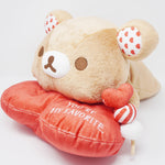 (No Tags) 2020 Medium Rilakkuma Lying Plush - Valentine's Heart Fair Rilakkuma Store & Kiddyland Limited - San-X