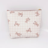 Bear Brown Check Pattern Gusseted Pouch