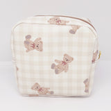 Bear Brown Check Bear Pattern Mini Square Pouch