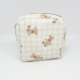 Bear Brown Check Bear Pattern Mini Square Pouch