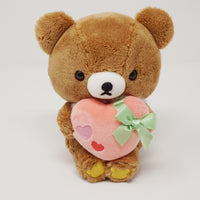 (No Tags) 2018 Chairoikoguma with Pink Heart & Ribbon Plush - Soft Heart Theme Rilakkuma - Store Limited