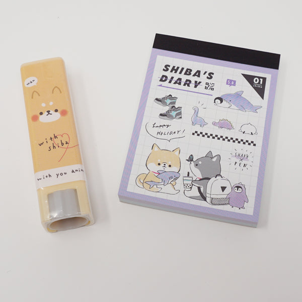 SET Shiba Mini Memo & Glue Stick - Shiba's Diary - Kamio Japan