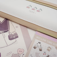 SET Latte & Bear Zipper Pouch, Notebook & Memo Pad - Kamio Japan