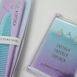 SET Tapioca Milk Tea Slim Comb & Thin Folding Card Mirror - Boba - Kamio Japan