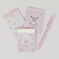 Set of Buta Pig Memo & Pink Peach Color Gel Pen - Kamio Japan