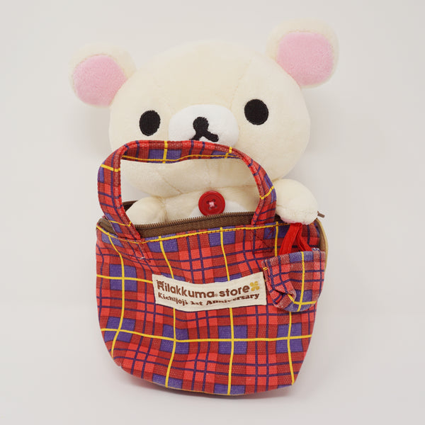 (No Tags) 2011 Korilakkuma in Plaid Tote Bag Plush - Kichijoji 1st Anniversary Store Limited - San-X