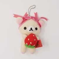 2006 Korilakkuma with Strawberry and Bow Plush Keychain - 3rd Anniversary Rilakkuma