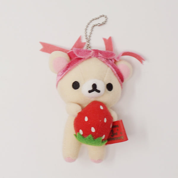 2006 Korilakkuma with Strawberry and Bow Plush Keychain - 3rd Anniversary Rilakkuma