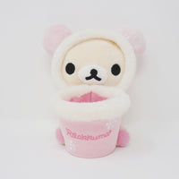(No Tags) 2007 Korilakkuma with Cup Plush Pen Holder - Rilakkuma Pink Snow Winter - San-X
