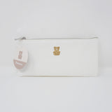 Flat Embroidered Pencase - White with Teddy Bear - Kamio Japan