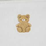Flat Embroidered Pencase - White with Teddy Bear - Kamio Japan