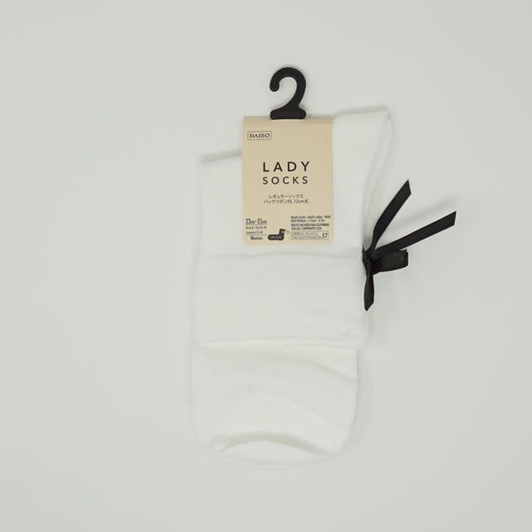 Ladies Socks - White with Ribbon