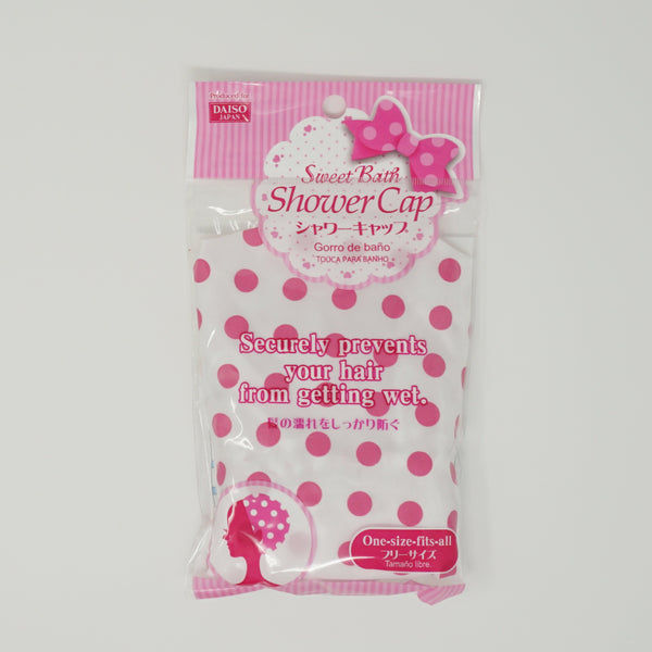 White Shower Cap with Pink Polka Dots