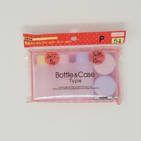 Set of 5 Travel Bottles & Jars for Cosmetics with Pink Case