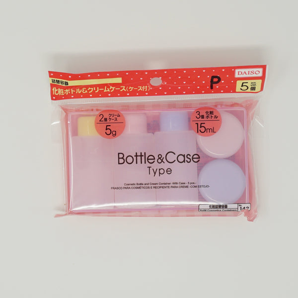 Set of 5 Travel Bottles & Jars for Cosmetics with Pink Case