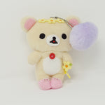 2012 Korilakkuma with Flowers and Purple Pom Pom Plush Keychain - Rilakkuma