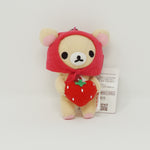 2009 Korilakkuma with Red Hood and Strawberry Plush Keychain - Strawberry Rilakkuma Theme