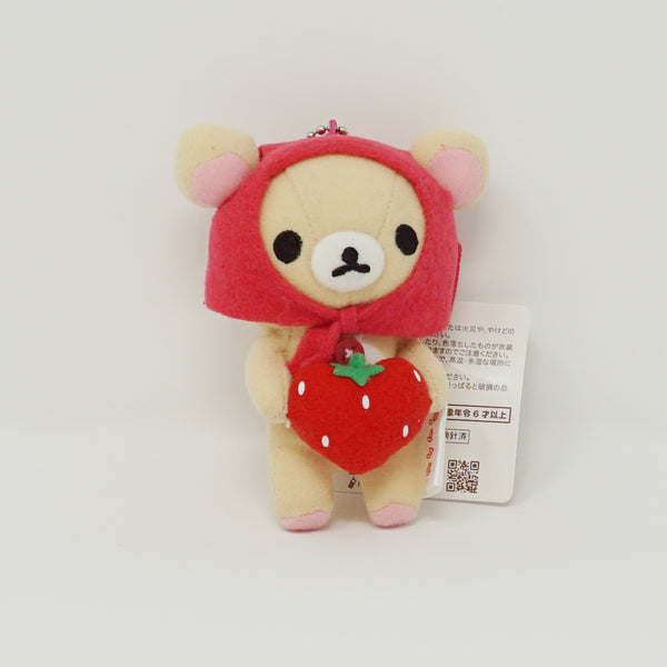 Korilakkuma with Red Hood and Strawberry Plush Keychain - Strawberry Rilakkuma Theme