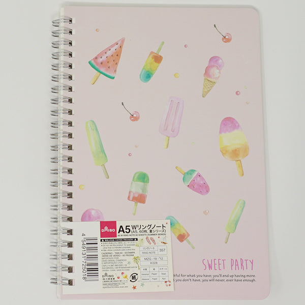 Sweet Party Summer Ice Cream A5 Ruled Notebook  - Daiso