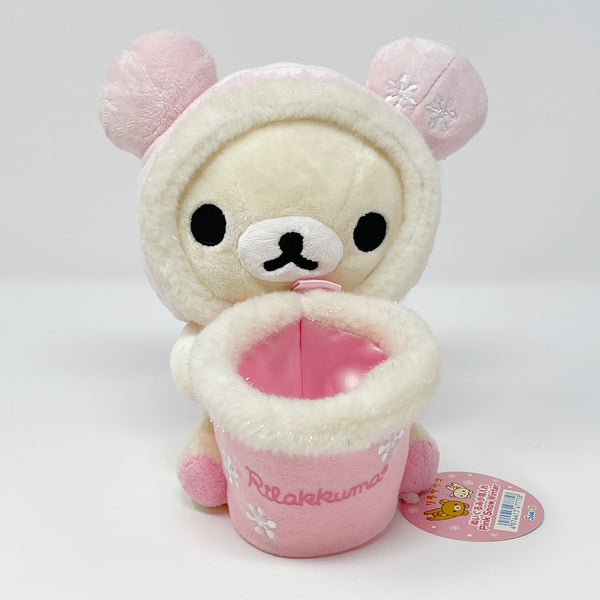 2007 Korilakkuma with Cup Plush Pen Holder - Rilakkuma Pink Snow Winter San-X